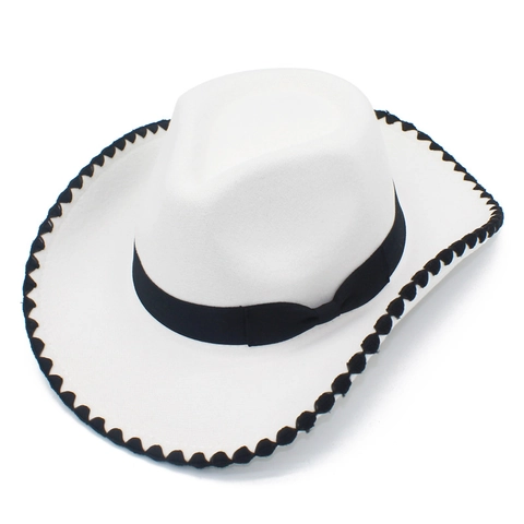 Contrast Color Western Cowboy Hat Men Women Cotton Polyester Felt Fedora Hat With Bow Ribbon Scallop Edge For Party Daily