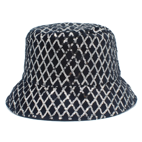 Bob à Paillettes Brillantes à la Mode Femmes Hommes Personnalisé Motif en Losange Pare-soleil Chapeau de Pêcheur Fête Festival de Musique Coiffure Chic