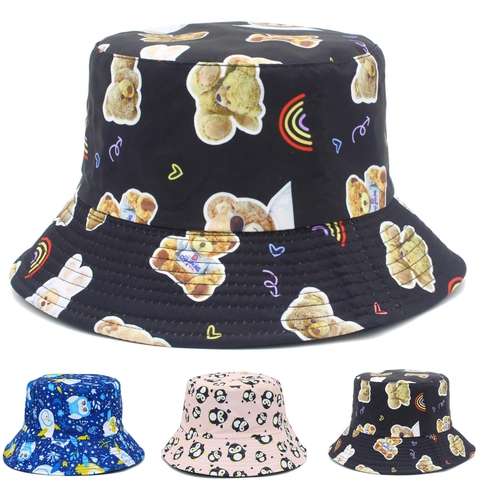 Sombrero de Pescador con Estampado de Animales de Dibujos Animados Mezcla de Algodón Protección Solar Sombrero de Pesca Exterior