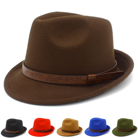 Chapeau Fedora Vintage Classique pour Hommes Femmes Style Feutre de Laine en Polyester Chapeau Jazz Avec Ceinture en Cuir