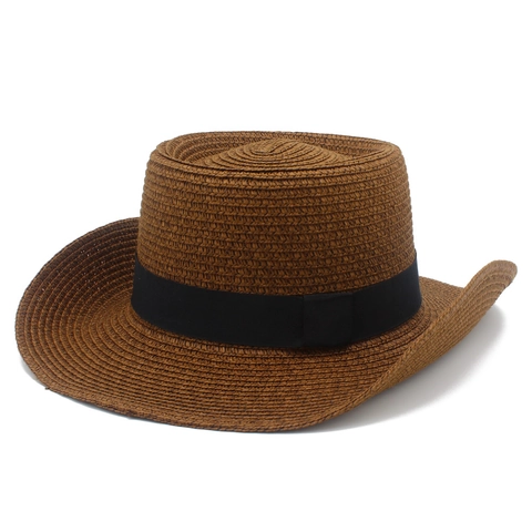 Chapeau de Cowboy en Paille à Bord Large Protection Solaire Respirant Chapeau de Plage avec Ruban Noir pour Hommes Femmes
