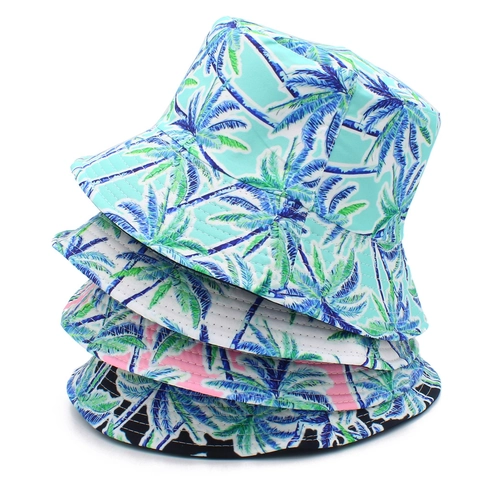 Cappello da Pescatore Unisex in Cotone con Stampa Tropicale di Palme Protezione Solare Estiva per Spiaggia e Vacanze