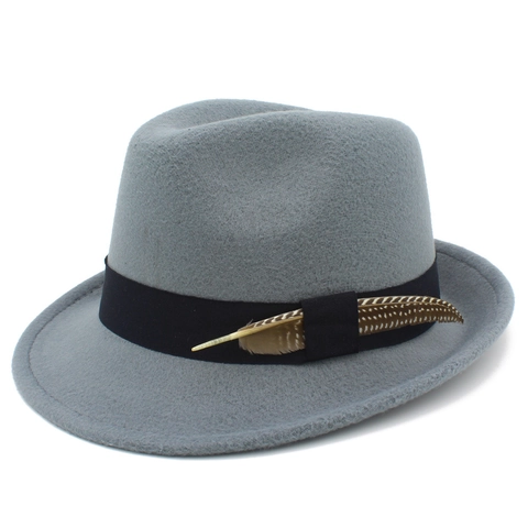 Vintage Polyester Felt Fedora Hat With Ribbon And Feather Decoration For Women Men Classic Jazz Style Warm Short Brim Hat