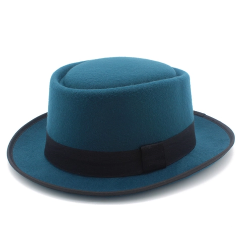 Elegante Cappello Pork Pie da Donna a Punta Tonda Vintage in Feltro di Poliestere Fedora Con Nastro Nero Tinta Unita Stile Formale