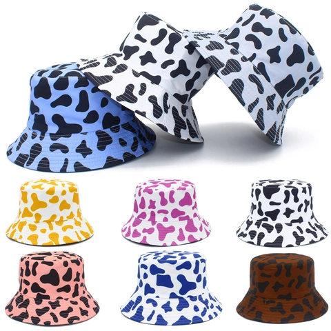 Sombrero de Pescador Casual de Algodón con Estampado de Vaca para Mujer y Hombre Protección Solar de Verano Aire Libre Playa Viaje Plegable