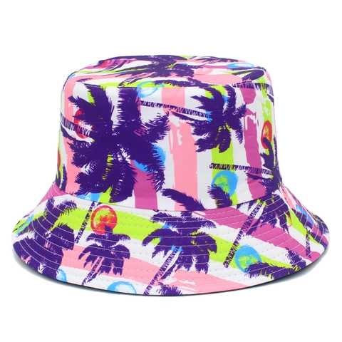 Sombrero de Pescador con Estampado de Palmeras Tropicales Mujer Verano Playa Protección Solar Algodón Casual Viaje Exterior