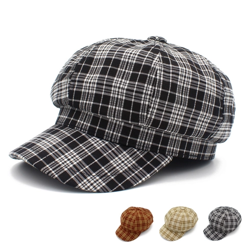 Berretto Newsboy a Quadri Vintage per Donna in Cotone Stile Britannico Cappello Ottagonale Berretto da Pittore Casual Parasole