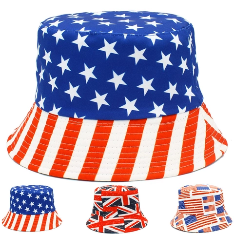 Reversible Cotton Bucket Hat US British Flag Pattern Outdoor Summer Beach Sunshade Foldable Streetwear Basin Hat For Men Women
