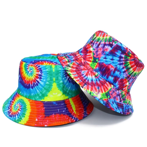 Cappello da Pescatore Unisex Tie Dye Indossabile su Entrambi i Lati Modello a Spirale Arcobaleno in Cotone Per Mare e Viaggi