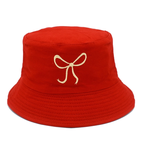 Cappello da Pescatore Ricamato con Fiocco in Stile Coreano per Donna Cotone Pieghevole Estivo Protezione Solare Traspirante Viaggio All'aperto Spiaggia