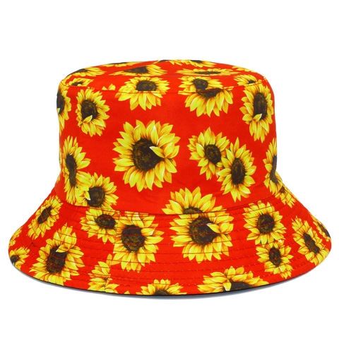 Sunflower Print Bucket Hat Reversible Cotton Sun Protection Fisherman Hat Summer Outdoor Foldable Sun Hat For Women Men