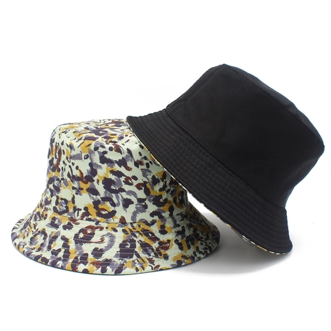 Mode Beidseitig Tragbar Leopardenmuster Anglerhut Herren Damen Baumwollmischung Doppelseitig Sonnenschutz Outdoor Anglerhut