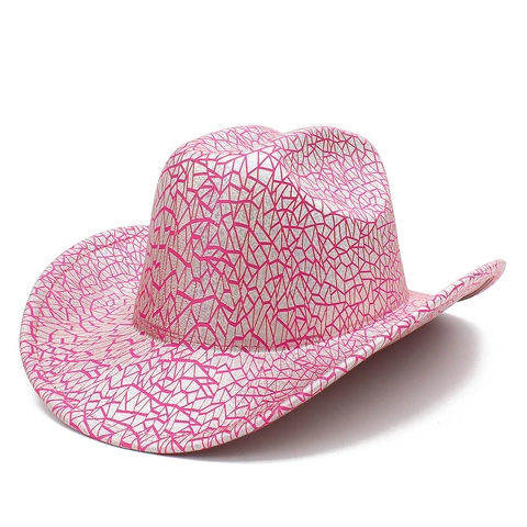 Fashion Western Cowboy Hat Sequin Laser Geometric Crack Wide Brim Sunshade Hat For Stage Performance Party Polyester Hat