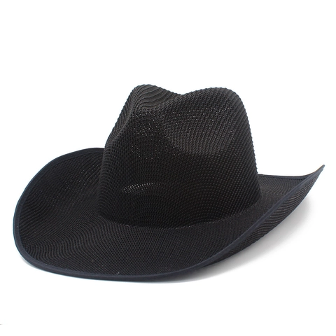 Cappello da Cowboy Occidentale da Donna in Paglia Mesh Traspirante Tesa Larga Cappello da Sole per Vacanze Estive Jazz Retrò