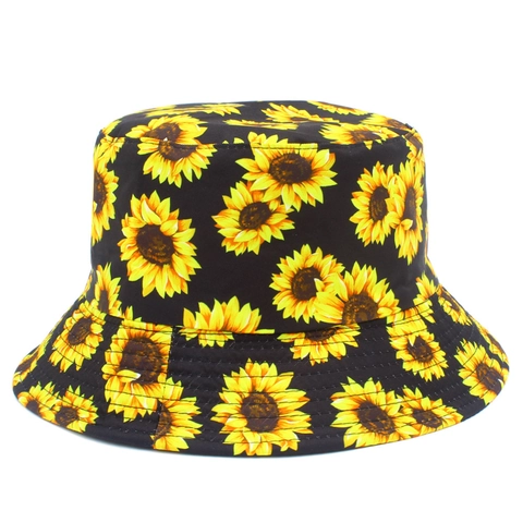 Sunflower Print Bucket Hat Reversible Cotton Sun Protection Fisherman Hat Summer Outdoor Foldable Sun Hat For Women Men