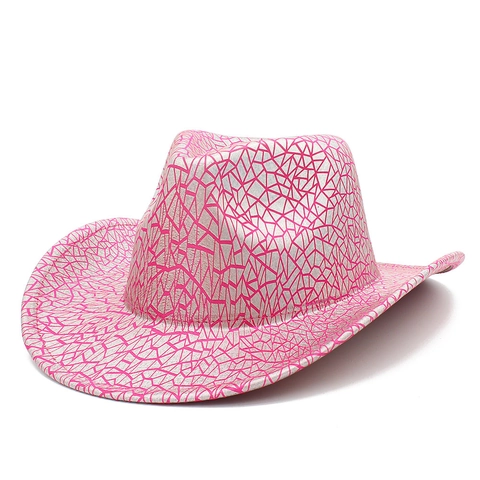 Fashion Metallic Cowboy Hat Unisex Glossy Crackle Pattern Geometric Wide Brim Fedora Hat For Festival Party Performance