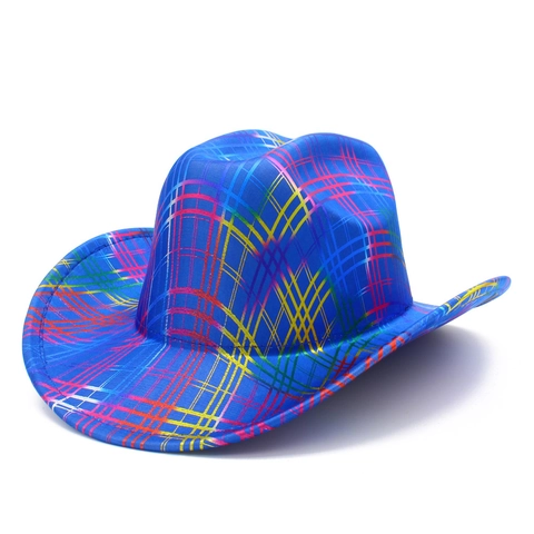 Cappello da Cowboy Occidentale a Strisce Arcobaleno Colorato Modello Individuale Fedora per Puntelli del Festival di Spettacolo Teatrale del Partito Donna Uomo