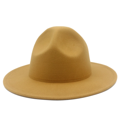 Chapeau Fedora à Bord Large Rétro Mélange de Coton Feutre de Laine Sommet en Cône Jazz Hat Pour Hommes Femmes Scène