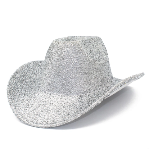 Cappello da Cowboy con Paillettes Donna Uomo Stile Western Tesa Larga Brillantini Cappello Jazz per Festa Festival Halloween