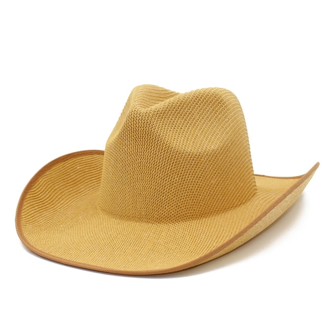 Women Western Cowboy Straw Hat Breathable Mesh Wide Brim Sun Hat For Summer Beach Vacation Retro Jazz Fedora Hat