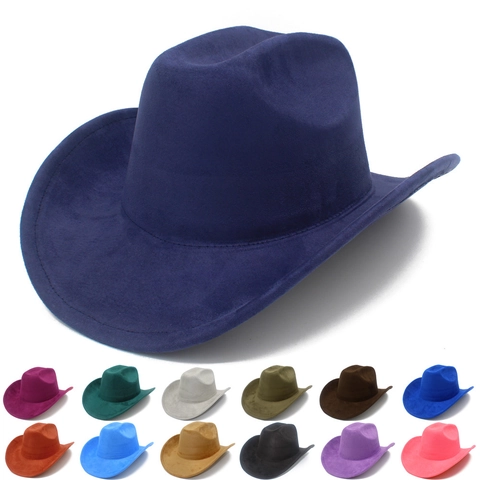 Vintage Suede Western Cowboy Hat For Women Men Wide Brim Rolled Edge 100% Polyester Sunshade Jazz Fedora Outdoor Party Accessory