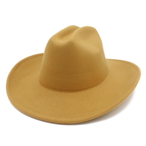 Sombrero de Vaquero Occidental para Mujer Hombre Ala Ancha Fieltro de Lana Fedora Jazz Cap Retro Color Sólido Sol Caballero