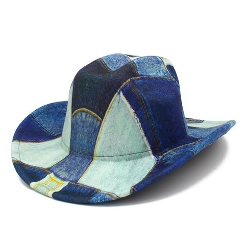 Vintage Denim Patchwork Cowboy Fedora Hat For Men Women Cotton Blend Wide Brim Jazz Party Hat Outdoor Fashion Warm Cap