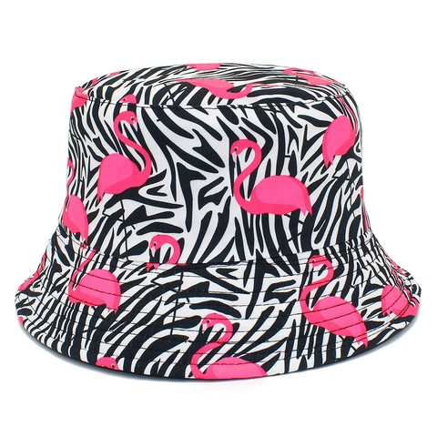 Women Fashion Cotton Bucket Hat Flamingo Zebra Print Cartoon Unicorn Pattern Foldable Sun Protection Summer Outdoor Hat