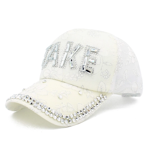 Women's Korean Fashion Baseball Cap With Lace Floral Embroidery And Rhinestone Letter Adjustable Summer Sun Hat Outdoor