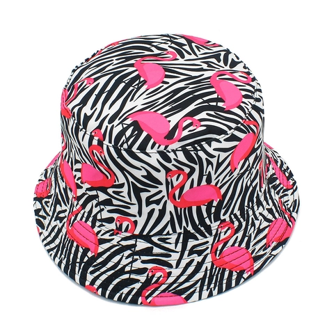 Women Fashion Cotton Bucket Hat Flamingo Zebra Print Cartoon Unicorn Pattern Foldable Sun Protection Summer Outdoor Hat