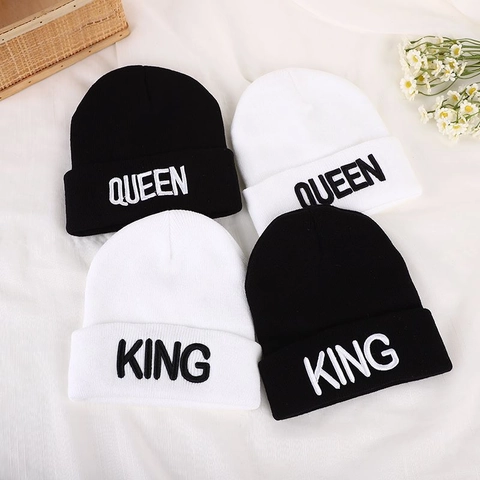 Unisex Χειμερινός Ζεστός Πλεκτός Σκούφος King Queen Κέντημα Γράμματα Με Γύρισμα Μαλακό Μάλλινο Νήμα για Ζευγάρια Καθημερινό