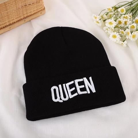 Unisex Χειμερινός Ζεστός Πλεκτός Σκούφος King Queen Κέντημα Γράμματα Με Γύρισμα Μαλακό Μάλλινο Νήμα για Ζευγάρια Καθημερινό