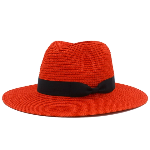 Fashion Wide Brim Straw Fedora Hat For Women Men Ethnic Style Summer Beach Sun Hat With Black Grosgrain Ribbon Bow Woven Cap