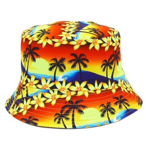 Cappello da Pescatore Reversibile da Donna Stampa Floreale Ibisco Palma Tropicale Protezione Solare Estate Vacanza Mare