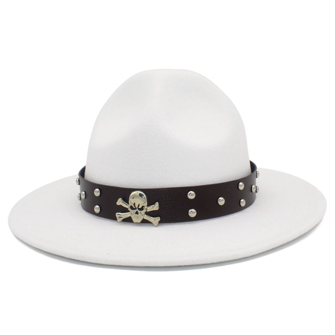 Chapeau Fedora Punk à Large Bord Avec Crâne Rivets Bande en Cuir Hommes Femmes Feutre de Coton Polyester Chapeau Cowboy Jazz Gothique Fête