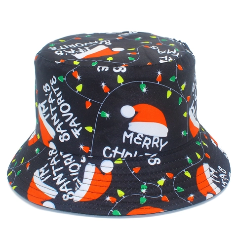 Sombrero de Pescador de Navidad Con Estampado de Papá Noel Muñeco de Nieve Reversible de Algodón Gorro Festivo para Mujer Hombre Accesorio de Fiesta