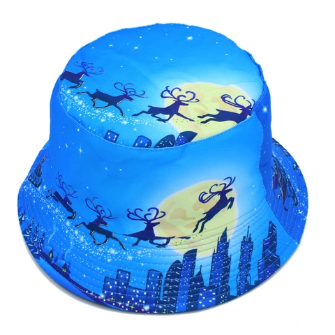 Reversible Christmas Reindeer Pattern Bucket Hat Double Sided Sun Protection Cotton Fisherman Hat For Men Women Holiday