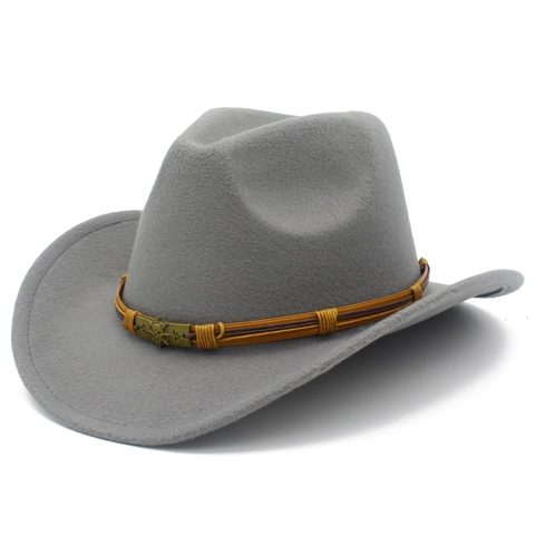 Vintage Western Cowboyhut Für Herren Damen Polyester Baumwolle Mischung Filz Jazzhut Mit Totenkopf Geflochtenem Gürtel Fedora Hut