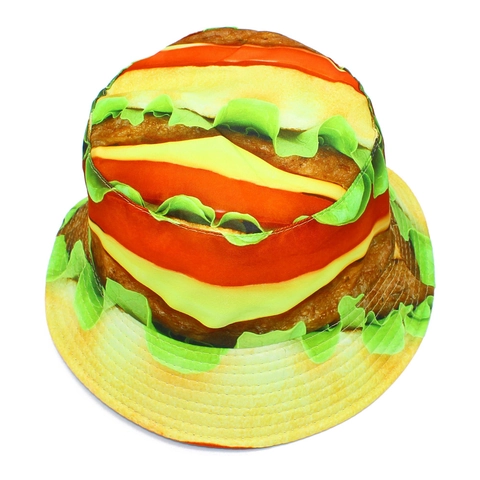 Chapeau Bob Réversible Imprimé Burger Pour Femmes Hommes Motif Alimentaire Créatif Chapeau De Pêcheur Protection Solaire Casual Streetwear