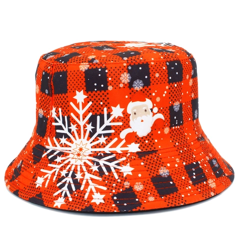 Cappello Alla Pescatora Reversibile Natalizio Rosso Nero Buffalo Plaid Babbo Natale Fiocco Di Neve Cotone Per Uomo Donna