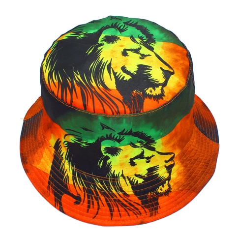 Cotton Bucket Hat Lion Print Reggae Rasta Style Sun Protection Outdoor Foldable Fisherman Hat For Men Women