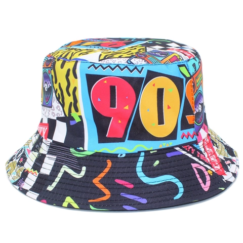 Cappello a Secchiello Graffiti Retrò Anni '90 per Uomo Donna in Misto Cotone Reversibile Protezione Solare Streetwear Hip Hop