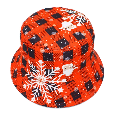 Cappello Alla Pescatora Reversibile Natalizio Rosso Nero Buffalo Plaid Babbo Natale Fiocco Di Neve Cotone Per Uomo Donna