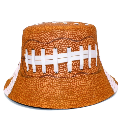 Cappello alla Pescatora Reversibile Texture Football Americano Unisex Cotone Marrone Sportivo Parasole Con Motivo a Cuciture