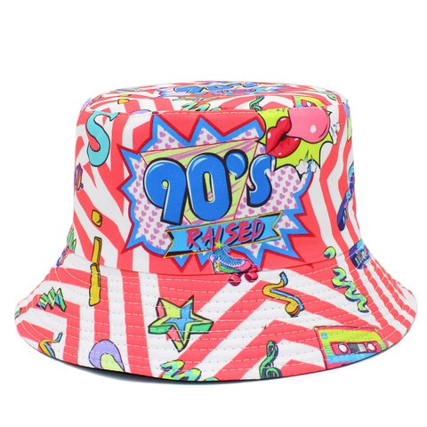 Cappello da Pescatore Reversibile Retrò Anni 90 Per Uomo Donna Cotone Stampato a Righe Protezione Solare Hip Hop Streetwear
