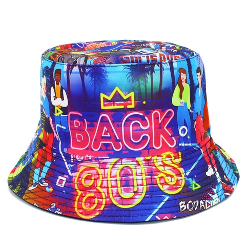 Cappello da Pescatore Graffiti Pop Art Retrò Anni 80 Reversibile Misto Cotone Multicolore Protezione Solare Per Uomo Donna