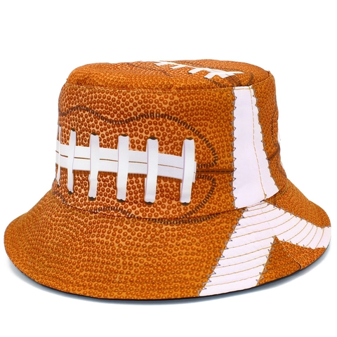 Cappello alla Pescatora Reversibile Texture Football Americano Unisex Cotone Marrone Sportivo Parasole Con Motivo a Cuciture