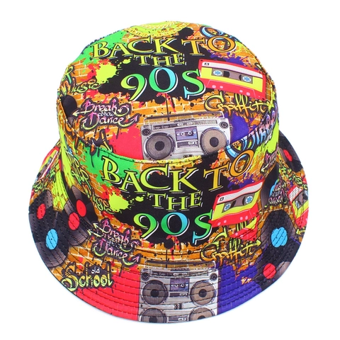 Chapeau Bob Rétro des Années 90 Réversible Coton Graffiti Multicolore Street Hip Hop Disco Fête Protection Solaire Mode Unisexe