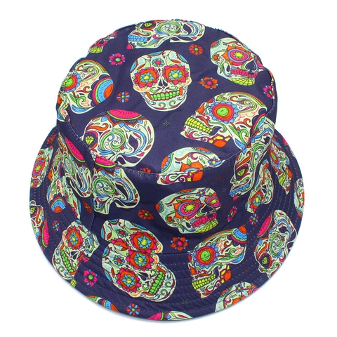 Sombrero de Pescador Reversible de Sarga de Algodón Con Estampado de Calavera de Azúcar Halloween Día de los Muertos Hip Hop Punk Streetwear