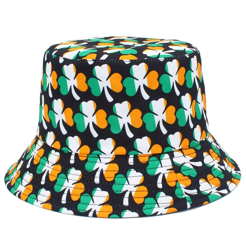 St. Patrick's Day Bucket Hat Shamrock Printed Cotton Sun Protection Unisex Irish Festival Outdoor Reversible Hat For Men Women